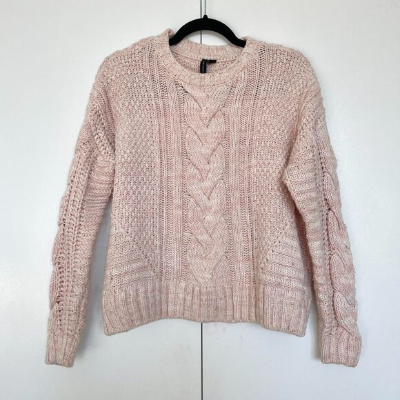 Moon & Madison | Baby light pink cable knit scoop neck chunky sweater | Size M - Picture 4 of 6